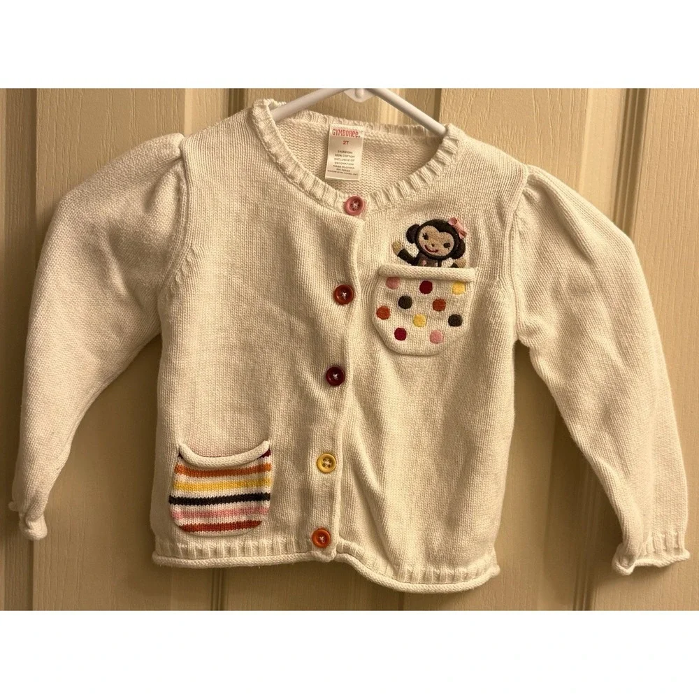 Gymboree Little Monkey 2T White Button Up Sweater‎ EUC